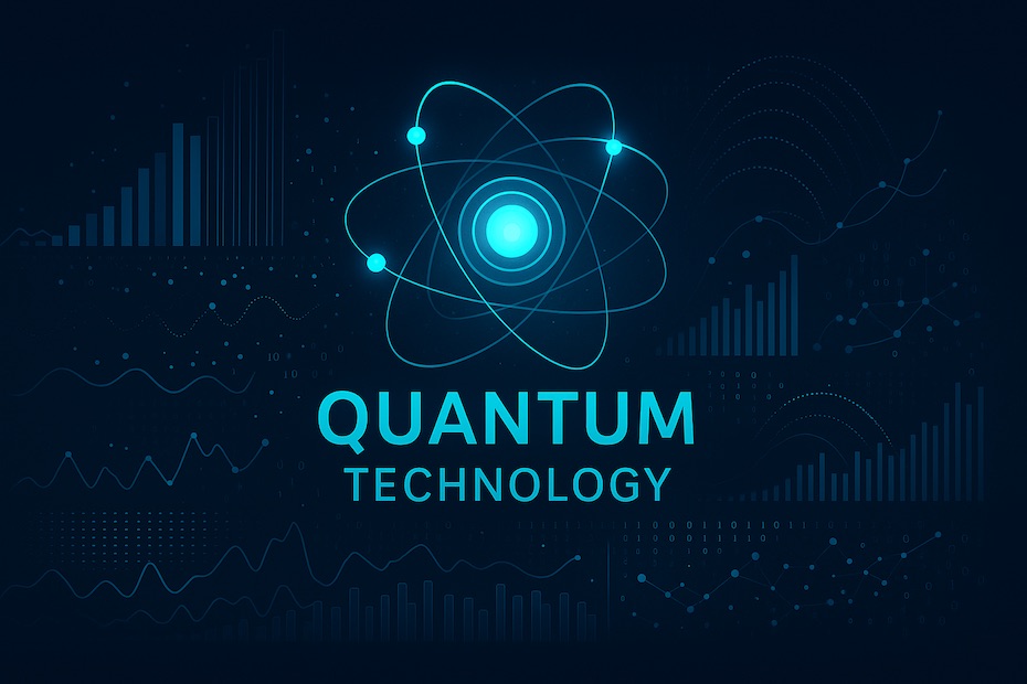 Quantum technology concept with futuristic data visualization.