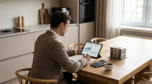 Homeowner reviewing rental income numbers in a duplex to house hack and offset the mortgage