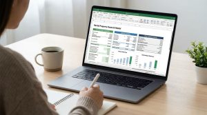Beginner investor reviewing a real estate financial modeling spreadsheet on a laptop